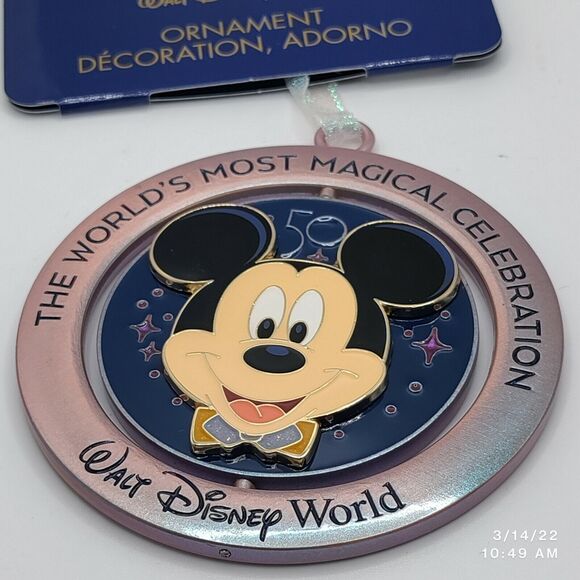 2021 Disney Parks 50th Anniversary Spinner Ornament Mickey Mouse Park Icons NWT - Picture 2 of 5